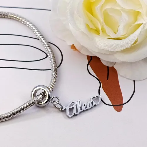 Miniatura 5 de QeenseKc Colgante de corazón con nombre personalizado para Pandora, pulsera europea, collar, regalo para mujeres y niñas