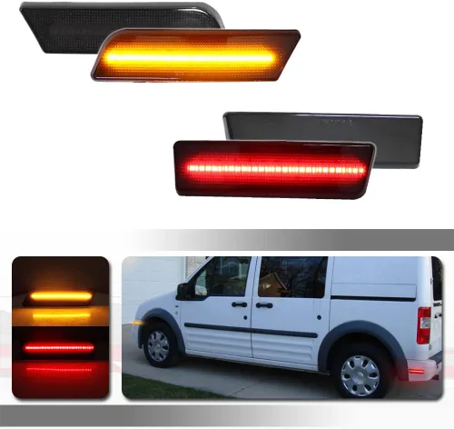 Miniatura 5 de Para Ford Transit Connect 2010 2011 2012 2013 Carcasas de marcador lateral delantero y trasero para parachoques Lente ahumada 4 piezas