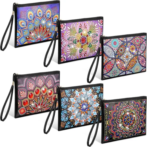 Silkfly 6 piezas de bolsos de pintura de diamante, bolso de mano con diamantes para bricolaje, bolsas de pintura de piel sintética, cartera de