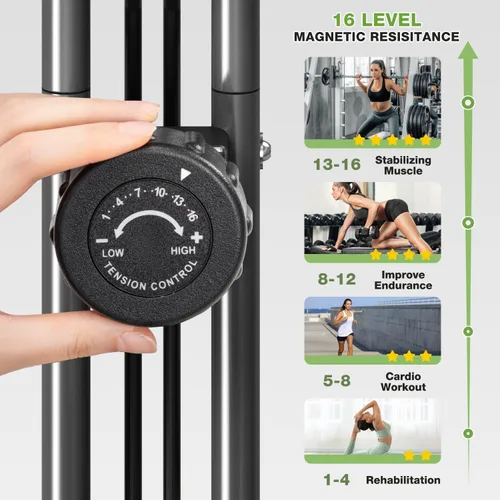 Miniatura 2 de Bicicleta de Ejercicio, Bicicleta Estática Plegable 5 en 1 para Personas Mayores, Resistencia Magnética Ajustable de 16 Niveles, Bicicleta