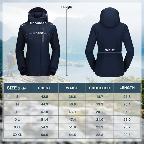 Miniatura 6 de CAMEL CROWN - Chamarra de esquí para mujer, impermeable, con capucha desmontable, rompevientos, forro polar, parka para lluvia
