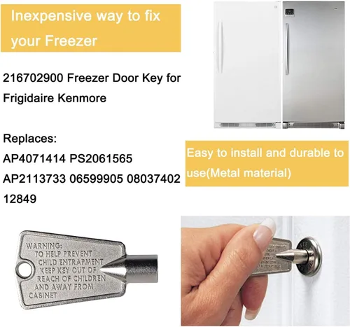 Miniatura 4 de 216702900 Llave de puerta de congelador para Frigidaire Kenmore AP4071414 PS2061565 AP2113733 AP4301346 PS1991481 06599905 08037402 12849 (Metal)