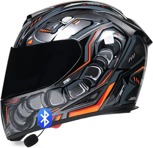 Miniatura 14 de Casco de motocicleta Bluetooth de cara completa, aprobado por DOT, abatible, antivaho, doble visera, altavoz dual integrado con micrófono