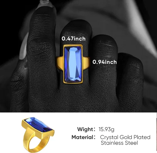 Miniatura 6 de VNOX Anillo de ónix rectangular de acero inoxidable chapado en oro de cristal negro vintage para mujer