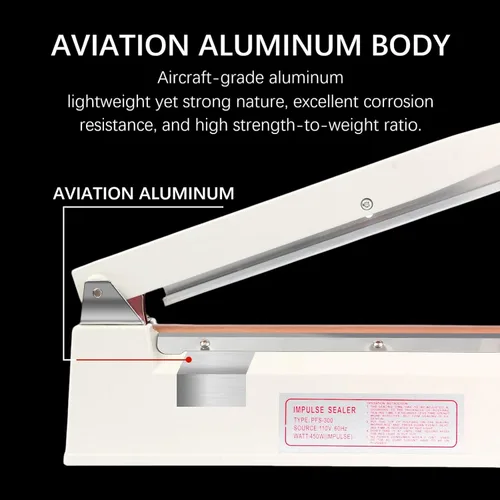 Miniatura 3 de Sellador de impulso comercial de 12 pulgadas - Máquina de sellado térmico manual con tira de 0.118 in, cuerpo de aluminio para envases de plástico