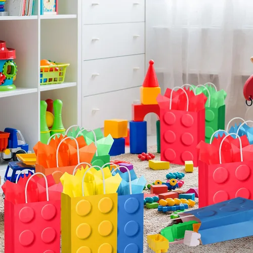 Miniatura 7 de YOTNUS Bloque de construcción, bolsas de regalo con papel de seda, pequeñas bolsas de regalo con asas, para bloques de construcción, suministros