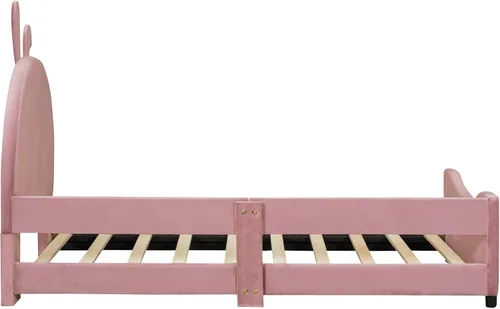 Miniatura 6 de Sofá cama de terciopelo de tamaño individual con cabecera en forma de oreja de conejo, marcos de cama de plataforma individual para niños y niñas
