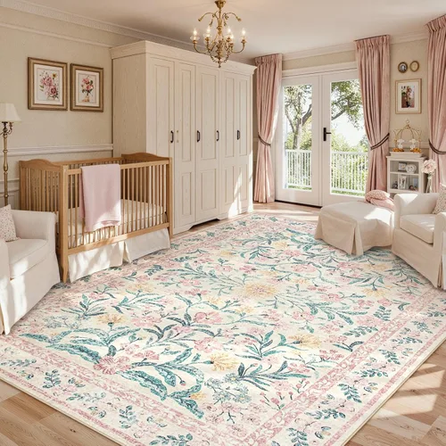 Miniatura 25 de Lahome - Alfombra redonda bóhema de color rosa claro de 4 pies, alfombras pequeñas circulares lavables para dormitorio de niños, alfombra circular