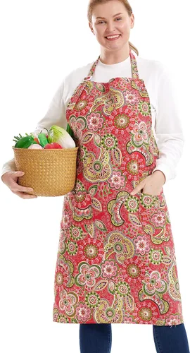 Miniatura 44 de Delantales de algodón y lino para hornear, talla grande, para mujer, con bolsillos, cocina