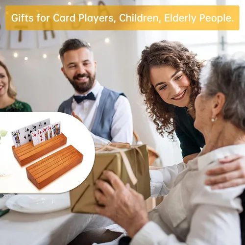 Miniatura 5 de Juego de soportes para mazos de cartas de 2 unidades para niños, soportes de madera para cartas para organizar en mesa de juego para adultos, Naranja