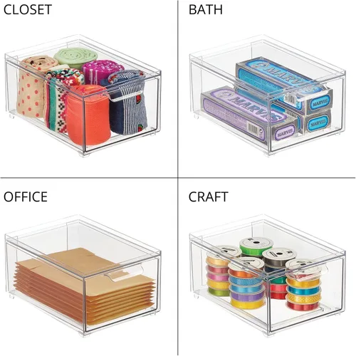 Miniatura 7 de mDesign Caja de almacenamiento apilable con cajón extraíble, cubos de plástico apilables para despensa de cocina y armario, encimera, isla y mesas