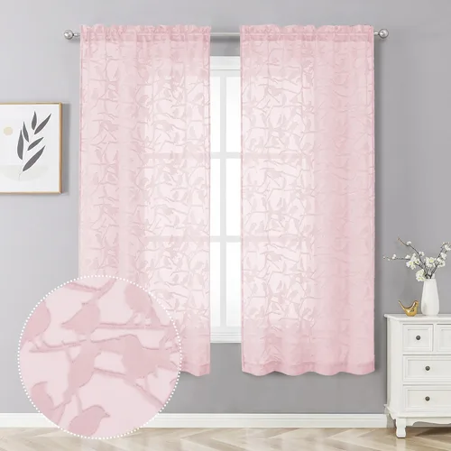 Miniatura 15 de OVZME Anji - 2 paneles de cortinas traslúcidas de gasa marrón de 72 pulgadas de largo para dormitorio, doble bolsillo para barra, tela ligera