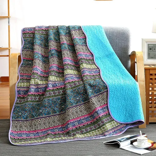 Miniatura 12 de NEWLAKE - Manta acolchada para cama, sofá y sillón, diseño floral europeo hermoso, 60X78 Pulgadas Naranja/Azul