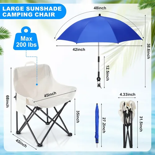 Miniatura 3 de 2 Set Beach Chair with Umbrella Foldable Camping Chair Adjustable and Fold up Umbrella with Storage Bag for Outdoors Fishing Camping Hiking Travel