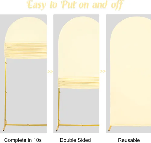 Miniatura 7 de Juego de 2 fundas para arco de boda de 2 lados, parte superior redonda de spandex, funda ajustada para telón de fondo de arco para fiesta de Beige