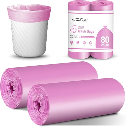 Charmount Bolsas de basura pequeñas para baño, bolsas de basura de 4 galones para cocina, dormitorio, sin perfume, 80 unidades, color rosa intenso