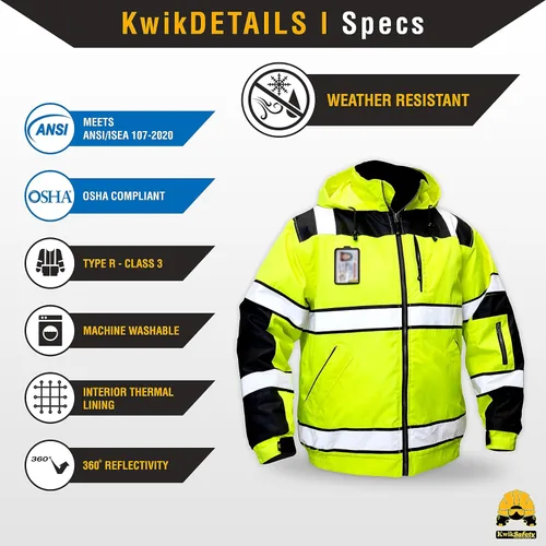 Miniatura 5 de KwikSafety Chaquetas reflectantes Bombarderos de trabajo de alta visibilidad aislados para hombre Amarillo, Naranja, Multicolor