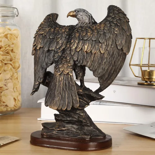 Miniatura 6 de H&W Estatua patriótica de águila sobre rocas de 10.25 pulgadas de alto, pájaro salvaje, águila decorativa de bronce, figura de resina de pátina