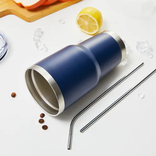 Miniatura 7 de MEWAY Vaso aislado de 30 onzas con tapas y popotes, vaso de café de acero inoxidable con doble vacío, cepillo, taza de café duradera con Mixture