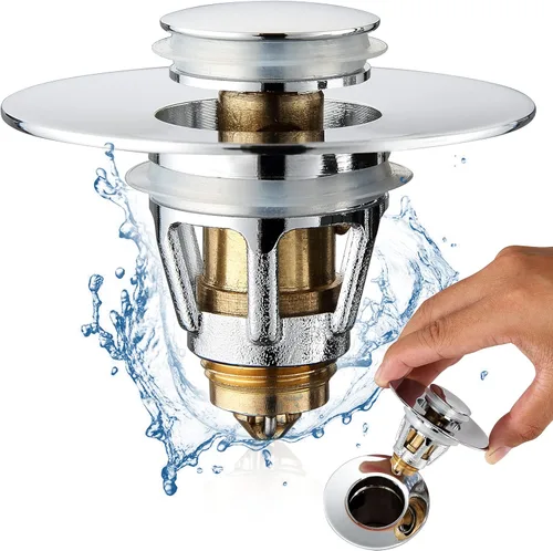 Miniatura 12 de Tapón Universal para Lavabo de Baño - Filtro de Drenaje de Lavabo con Rebote, Tapón de Drenaje Emergente de Níquel Cepillado, Tapón de Fregadero