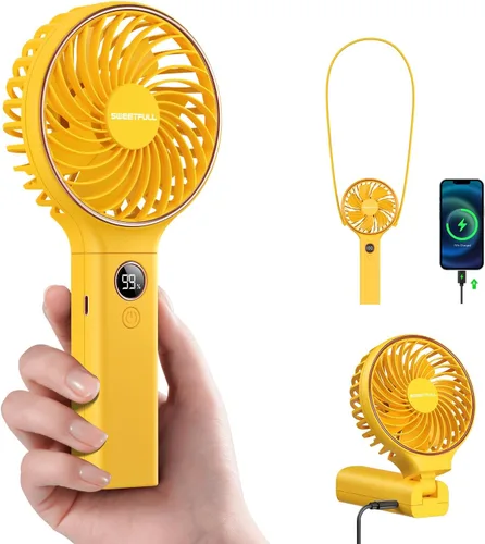 Miniatura 9 de SWEETFULL Ventilador portátil de mano, batería recargable de 5000 mAh, viento de 6 velocidades, pantalla digital LED, mini ventilador de viaje Negro