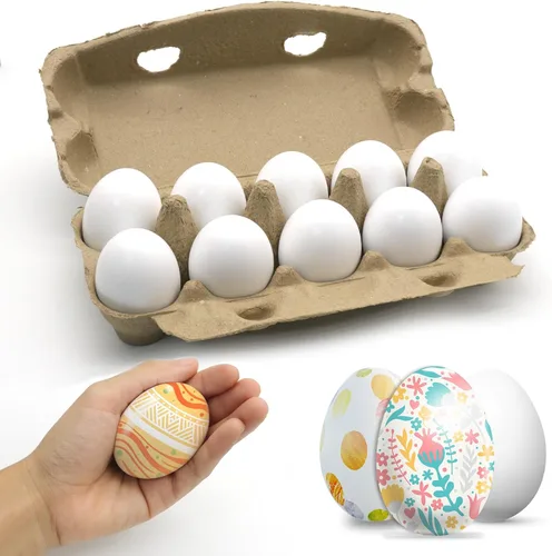 10 unidades de huevos falsos de madera, huevos de Pascua blancos de madera, juego de cocina de manualidades, juego de alimentos de simulación para