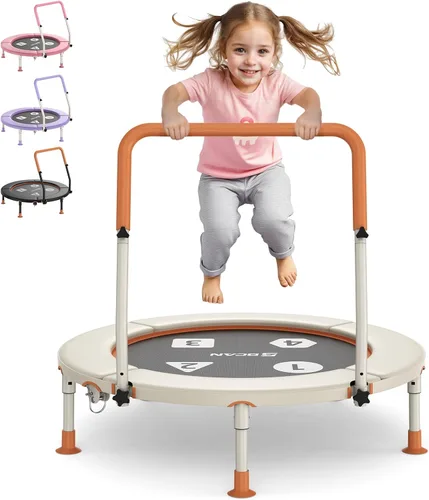 BCAN BT1 36'' Toddler Trampoline, ASTM Certified-Foldable Mini Trampolines for Kids Ages 1-6, Adjustable Handle, Safety Pad & Foldable Legs, Baby