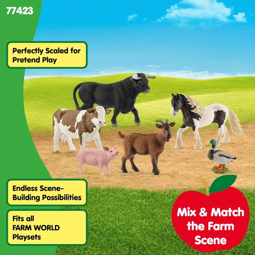Miniatura 4 de Schleich Farm World Farm Animals - Juego de figuras de animales de granja, vaca, toro, cabra, pato y cerdo, 6 piezas realistas y duraderas, regalo