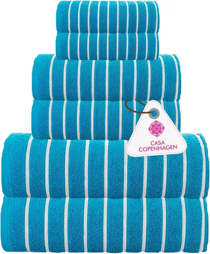 Miniatura 31 de CASA COPENHAGEN Juego de 6 toallas de palomitas de maíz, color azul polvoriento, 21.16 oz/m², 2 toallas de baño, 2 toallas de mano y 2 toallas