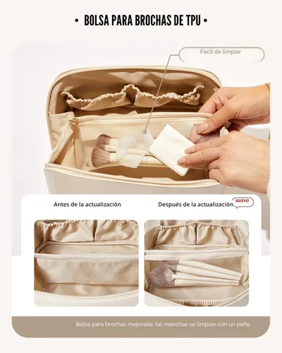 Miniatura 3 de EACHY Bolsa de Maquillaje de Viaje, Bolsas de Cosméticos de Gran Capacidad para Mujeres, Bolsa Portátil Impermeable que se Abre Plana, Bolsa de Aseo
