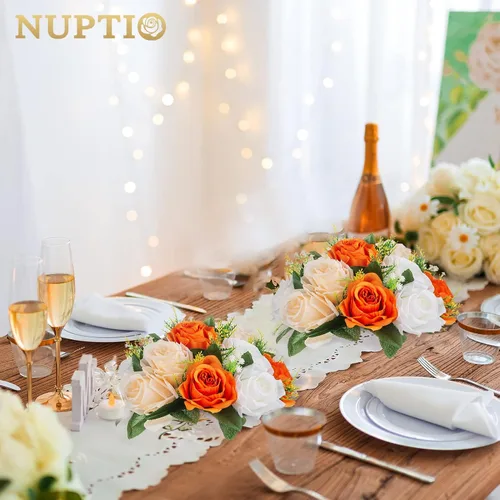 Miniatura 4 de NUPTIO Ramo de Arreglos de Bolas de Flores - 10 Piezas de 9.5 pulgadas de Diámetro Bolas de Flores Falsas Naranjas de Rosas para Centros de Mesa