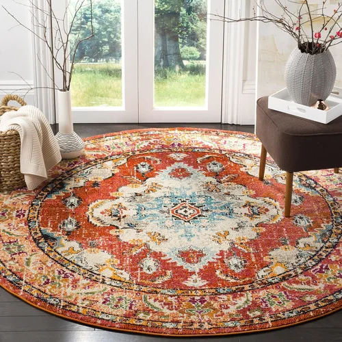 Miniatura 64 de Safavieh Tapete decorativo de 2 pies 2 pulgadas x 4 pies de la colección Monaco, verde y celeste, diseño desgastado de medallón, no desprende