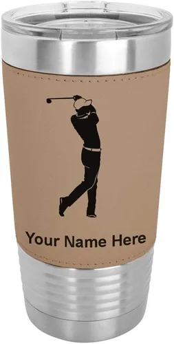 Miniatura 17 de LaserGram Vaso aislado al vacío de 20 onzas, golfista golfista, grabado personalizado incluido (piel sintética, estilo béisbol)