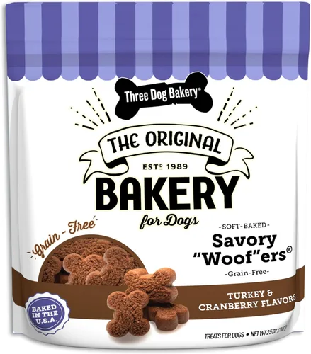 Miniatura 10 de Three Dog Bakery Salados Woof ers in Chicken & Apple - Golosinas bajas en grasa para perros, golosinas de entrenamiento para cachorros con sabor a
