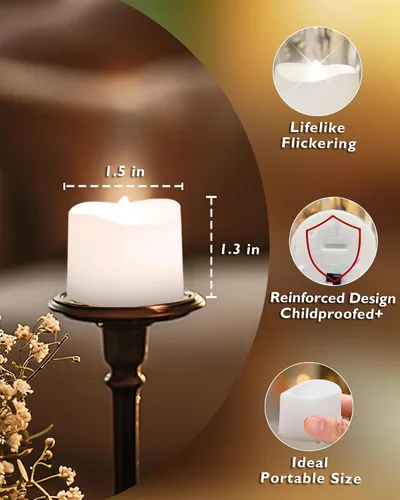Miniatura 5 de Homemory Velas de té con temporizador que funcionan con pilas, temporizador de 6 horas integrado, encendido automático diario, velas votivas LED sin