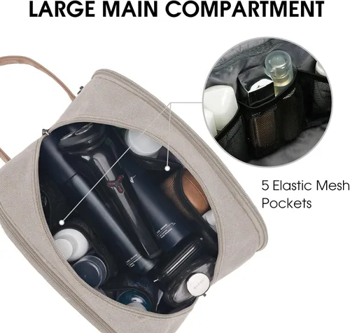 Miniatura 2 de WANDF Bolsa de Aseo de Viaje para Hombres Kit Dopp Grande Bolsa de Aseo y Afeitado Resistente al Agua Bolsa Colgante Accesorios de Viaje para Beige