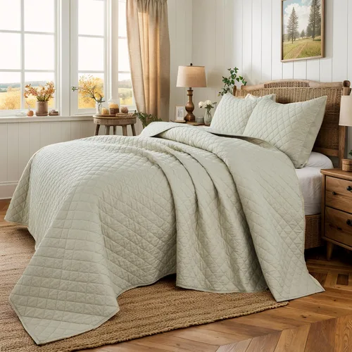 Miniatura 4 de Brandream Juego de ropa de cama de algodón de 3 piezas de 3 piezas con diseño de diamantes beige terroso, moderno, bohemio, chic y minimalista