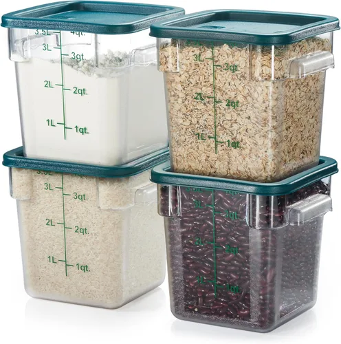 Miniatura 16 de CURTA Paquete de 4 recipientes de almacenamiento de alimentos con tapa roja - Grado comercial NSF en 5.7 L - Cuadrado, transparente, policarbonato