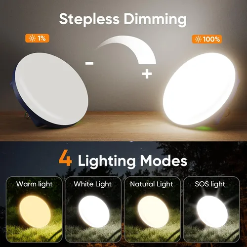 Miniatura 2 de Eventek Luces de campamento de 12000 mAh, linterna LED ultra brillante con 4 modos y magnética, IPX5 impermeable, recargable, luces de tienda de Azul