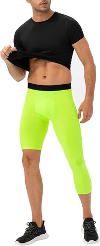 Miniatura 57 de Pantalones de compresión de 3/4 de una pierna para hombre, mallas de baloncesto atléticas para correr, leggings deportivos de capa base capri