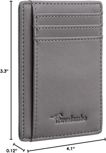 Miniatura 29 de Travelambo billetera mediana y minimalista de cuero para bolsillo frontal, con bloqueo de interferencia de radiofrecuencia