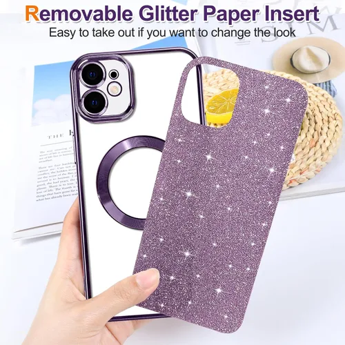 Miniatura 2 de Hython para iPhone 12 Funda con chispas brillantes, fundas transparentes magnéticas con protector de lente de cámara [Compatible con MagSafe]