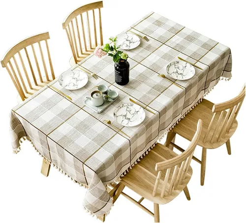 Miniatura 7 de Table Cover 24 x 24 inch, Square, Black Grey, Cotton Linen Plaid Dining Table Cloth