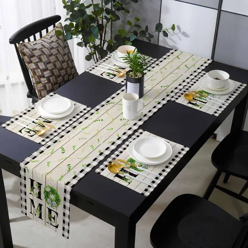 Miniatura 2 de Juego de 6 manteles individuales con hojas de granja, manteles individuales de algodón y lino, para cocina, comedor, 13 x 90 pulgadas, guirnalda
