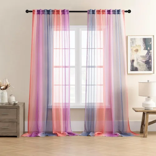 Miniatura 12 de XiDi Cortinas traslúcidas degradadas para decoración de habitación de niñas, cortinas traslúcidas para dormitorio, sala de estar, cortinas Rosa Azul