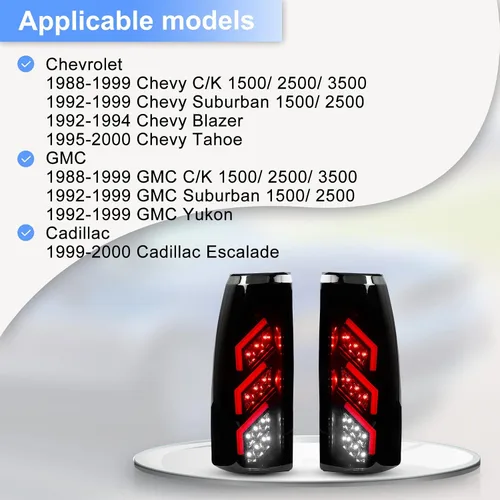 Miniatura 4 de Luces traseras ROXX para 1988-1999 Chevy C/K 1500/2500/ 3500, 1992-1999 Chevy Suburban 1500/2500, 1992-1994 Chevy Blazer, 1995-2000 Chevy Tahoe, GMC