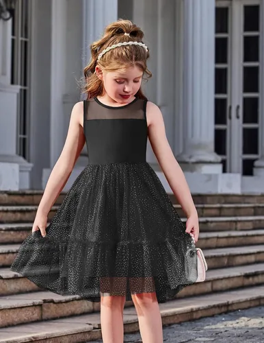 Miniatura 6 de Arshiner Vestido Formal Sin Mangas para Niños Pequeños, Vestido de Tul de Brillo Elegante y Bonito, Vestido de Fiesta, Vacaciones, Vestidos