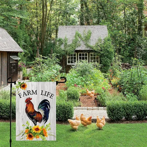 Miniatura 3 de Bandera de Farm Life, bandera de bienvenida para jardín, girasol de gallo de pollo, decoración para bandera exterior, vertical de doble cara de 12 x