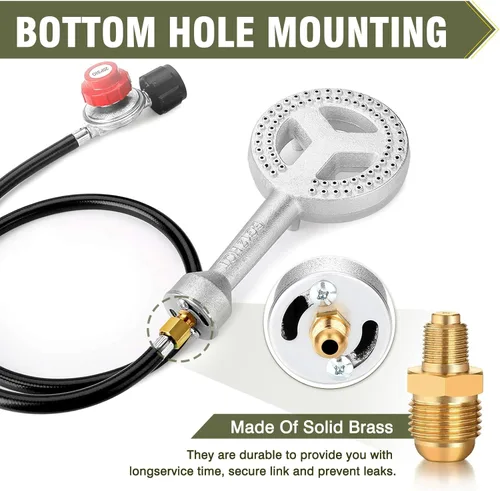Miniatura 4 de BESTFIRE - Cabezal de quemador de propano de alta presión de hierro fundido, cabezal de quemador redondo con regulador de alta presión ajustable