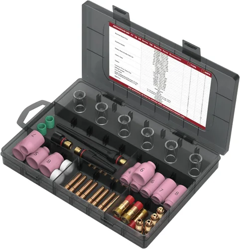Miniatura 2 de ARCCAPTAIN 49 piezas Kit de accesorios para antorcha de soldadura TIG, boquilla de alúmina, colet, cuerpo, lente de gas gruesa, #10 Copa de vidrio